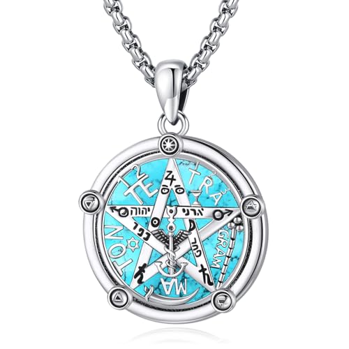 Eusense Tetragrammaton Halskette 925 Sterling Silber Pentagramm Halskette Pentagramm Anhänger Talisman Schutz Amulett Hexe Wicca Schmuck für Männer Frauen von Eusense