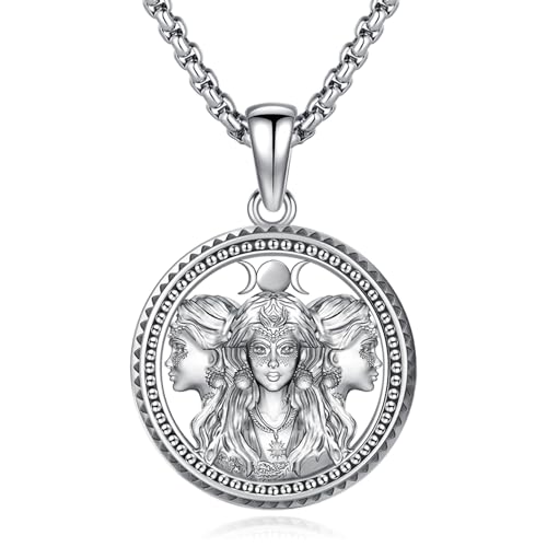 Eusense Triple Mondgöttin Halskette 925 Silber Mondgöttin Anhänger Hecate Halskette Schmuck Amulett Wiccan Pagan Talisman Schutzschmuck für Männer Frauen von Eusense