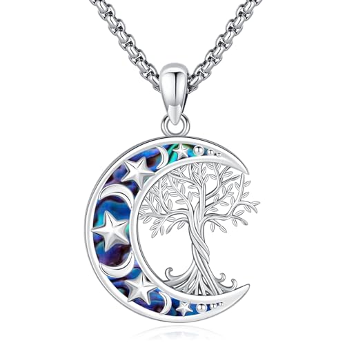 Eusense Triple Moon Anhänger Baum des Lebens Halskette 925 Sterling Silber Baum des Lebens und Mond Halskette Schmuck Geschenk für Damen Frauen Männer von Eusense