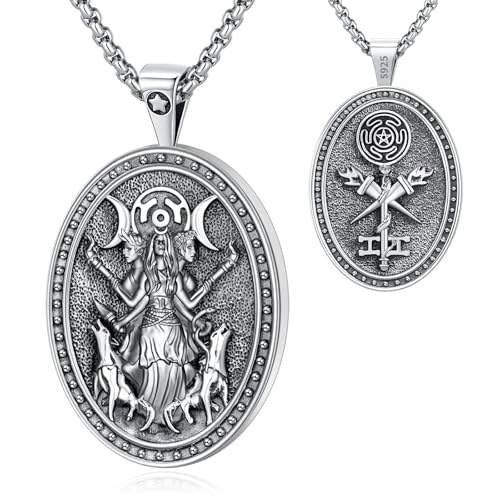 Eusense Triple Moon Goddess Halskette 925 Silber Hecate Pentant Halskette Hecate Schmuck Amulett Schutz Wiccan Pagan Schmuck für Frauen Männer von Eusense