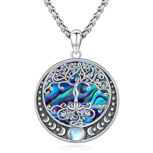 Eusense Triple Moon Goddess Halskette Mondphase 925 Sterling Silber Lebensbaum Halskette Mond Anhänger Wiccan Schmuck Pagan für Frauen Männer von Eusense