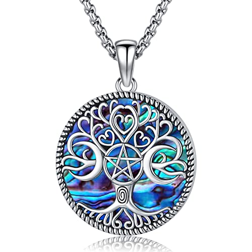 Eusense Triple Moon Göttin Pentagramm Anhänger Halskette Pentagram Pagan Wiccan Triple Moon Magic Amulett 925 Silber Baum des Lebens Schmuck für Damen Mädchen von Eusense