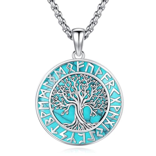 Eusense Wikinger Halskette Baum des Lebens Anhänger 925 Sterling Silber Anhänger Kette Wikinger Rune Kreis Kette Amulett Nordischer Wikinger Schutz Schmuck Geschenk für Männer Frauen von Eusense