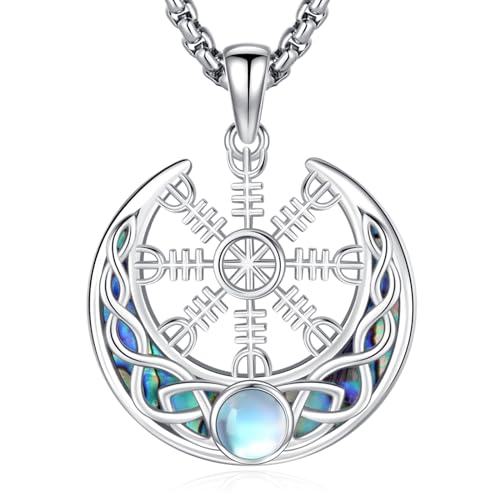 Eusense Wikinger Kompass Halskette Abalone Shell Mond Kompass Anhänger Halskette Kette Wikinger Vegvisir Schmuck Geschenk für Frauen Männer Nordic Pagan von Eusense