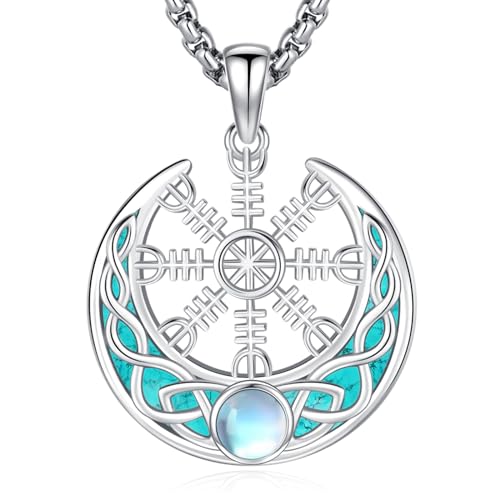 Eusense Wikinger Kompass Halskette Türkis Mond Kompass Anhänger Halskette Kette Wikinger Vegvisir Schmuck Geschenk für Frauen Männer Nordic Pagan von Eusense