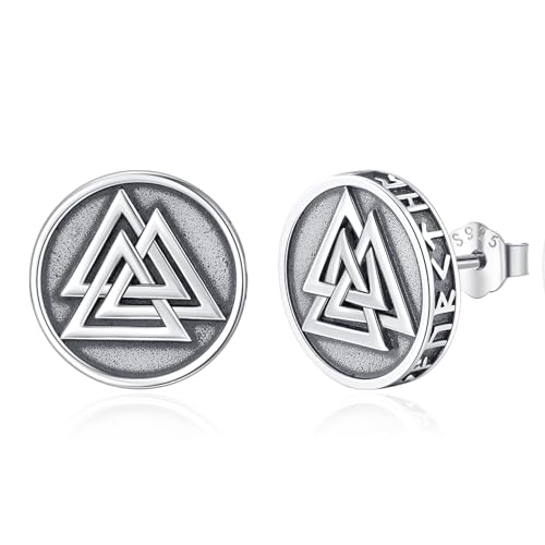 Eusense Wikinger Ohrstecker Herren aus 925 Silber, Valknut Ohrringe Viking Rune Ohrstecker Nordischer Schmuck für Männer und Frauen von Eusense