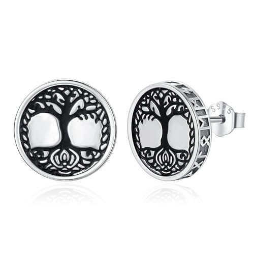 Eusense Wikinger Ohrstecker aus 925 Silber, Lebensbaum Ohrringe Nordischer Viking Rune Ohrringe Wikinger Schmuck für Männer und Frauen von Eusense