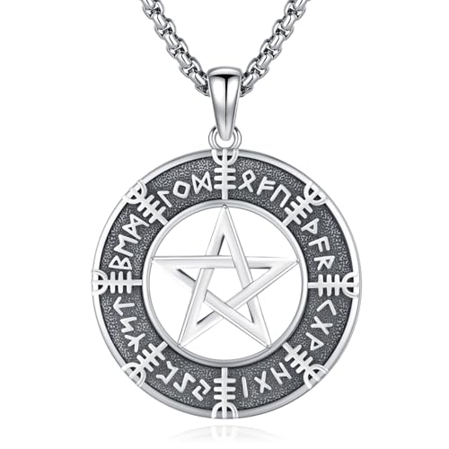 Eusense Wikinger Pentagramm Halskette Sterling Silber 925 Aegishjalmur Anhänger Helm der Ehrfurcht Runenschmuck Geschenk für Frauen Männer von Eusense
