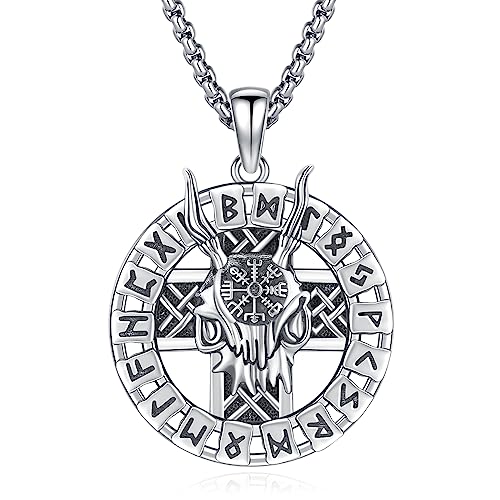 Eusense Wikinger Schafskopf Halskette Nordic Ram Anhänger Kette Nordic Norse Viking Rune Halskette Schutz Amulett Schmuck für Frauen Männer von Eusense