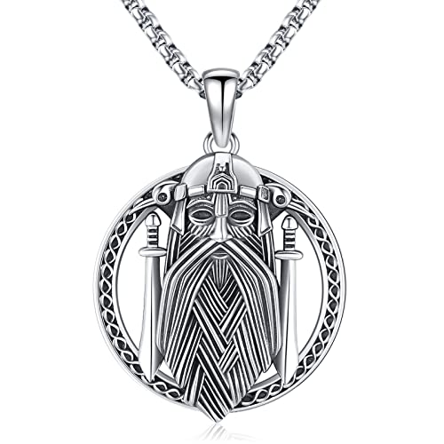 Eusense Wikinger Schmuck Odin Halskette 925 Silber Amulett Viking Anhänger Kette Nordische Mythologie Amulett für Herren Damen von Eusense