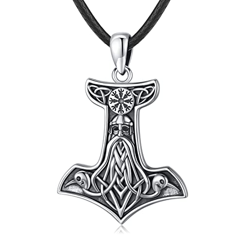 Eusense Wikinger Schmuck Odin Halskette Thors Hammer 925 Silber Nordisches Raben Amulett Mythologie Anhänger Kette Keltischer Knoten Viking Geschenk für Herren von Eusense