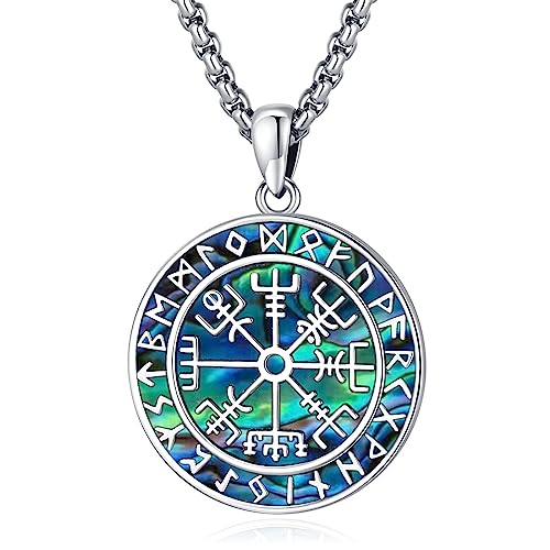 Eusense Wikingerschmuck für Männer Vegvisir Halskette 925 Sterling Silber Wikinger Kompass Anhänger Kette Nordische Mythologie Amulett Wikinger Geschenk für Frauen Männer von Eusense