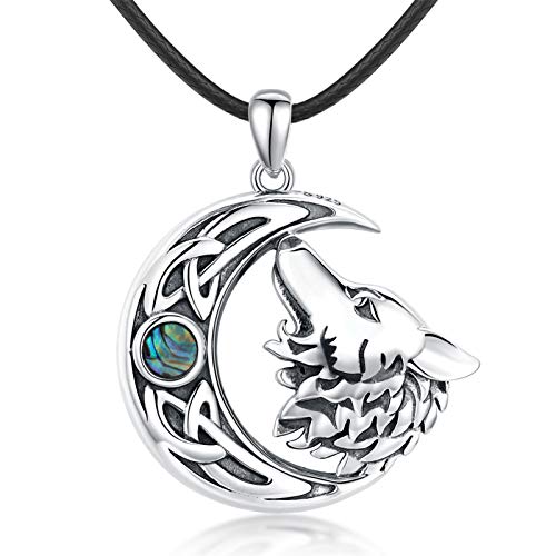 Eusense Wikinger Halskette für Männer 925 Sterling Silber Nordischer Wolf Halskette Heidnischer Schmuck Amulett Talisman Anhänger von Eusense