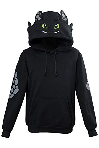 Eusnady Ohnezahn Hoodie für Erwachsene Mantel Weiß Kostüm mit Ohren Cosplay Tier Drachen Pullover für Teen Jungen Mädchen Geschenk, schwarz, X-Large von Eusnady