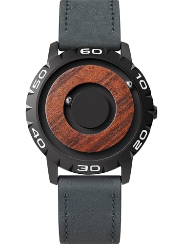 EUTOUR Uhren Herren Herrenuhr Magnet Uhr kein Glas Kugellager Quarz Armbanduhr für Männer mit Leder Armband -40mm von EUTOUR
