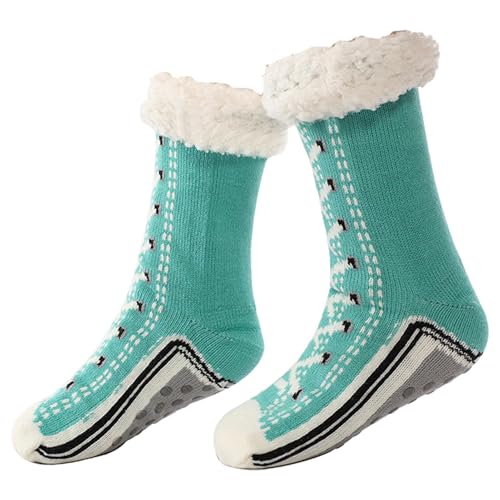 Euyehn Cashmere Haushaltssocken Super Dicke Kaschmir Hausschuhe Home Socken Lammfell Decke Socken Kalte Socken Warme Plüsch Hausschuhe Socken Uni Rutschfeste Hausschuhe Socken, seeblau, 32 von Euyehn