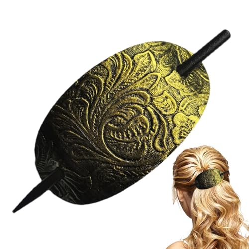 Euyehn Haarspange mit Stab, Kunstleder Haarspange Haargummi, Haarstab Pferdeschwanz Haarnadel für Frauen Lange Haare Leder Haarschmuck von Euyehn
