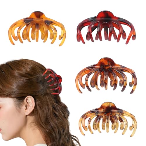 Euyehn Krallenklammern, große Haarklammern für Frauen, 4 Stück Leoparden-Haarspangen, Oktopus-Klauenklammer, Haarklammer mit starkem Halt, große Backenklammer für Frauen und dickes Haar von Euyehn
