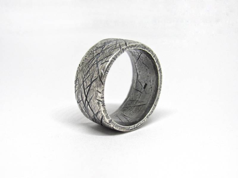Rustikaler Sterling Silber Herrenring Breites Band Ehering von EvaBelleJewelry