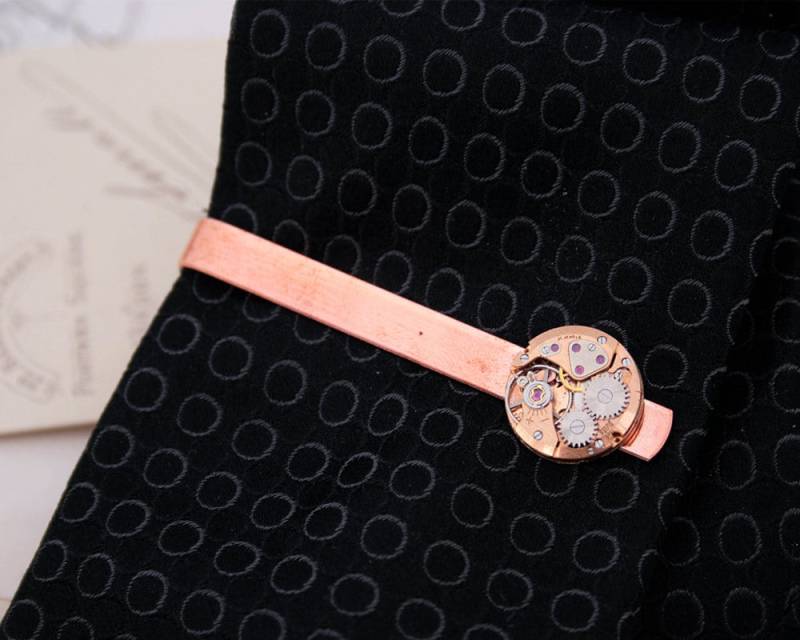 Krawattenklammer Kupferhochzeitstaggeschenk Schweizer Uhr Kupfer Zubehör Kupfergeschenke Für Männer Uhrwerk von EvaGiftedHands