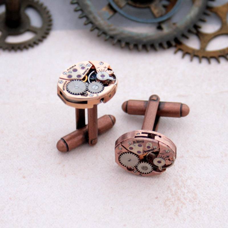 Kupfer Manschettenknöpfe, Geschenk Für Mann, Echte Steampunk Uhr Mechaniken Manschettenknöpfe von EvaGiftedHands