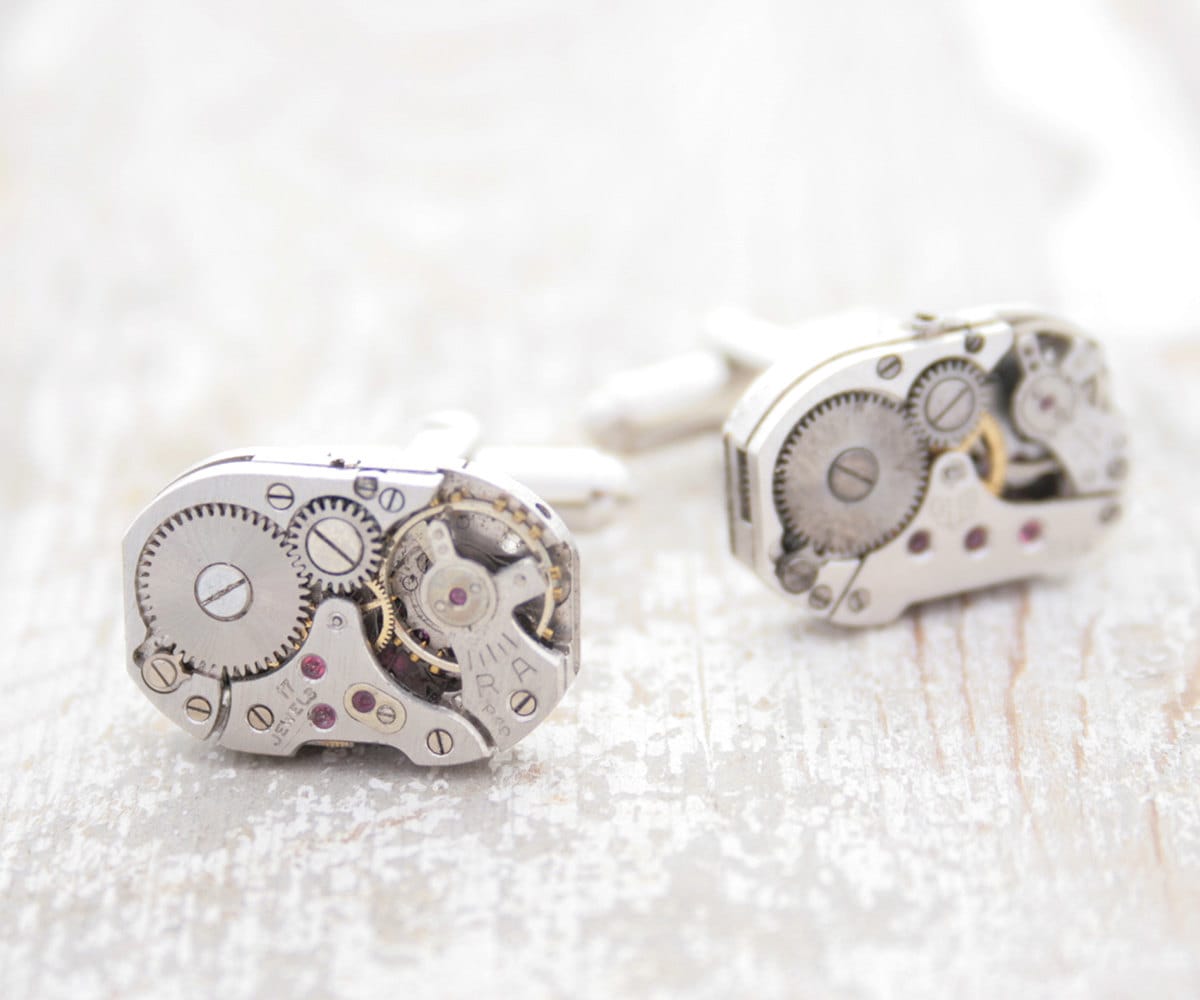 Uhrwerk Manschettenknöpfe Mit Rubinen - Versilbert Steampunk Vintage Herren Ideales Geschenk von EvaGiftedHands