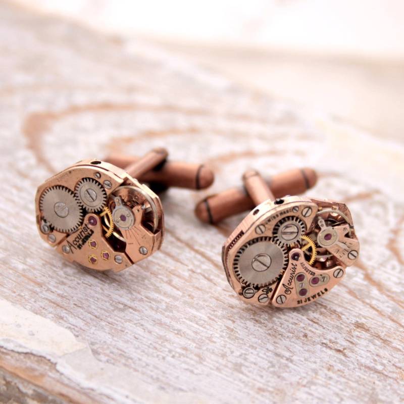 steampunk Manschettenknöpfe Kupfer Vintage Uhrwerk, Rubin Edelsteine von EvaGiftedHands