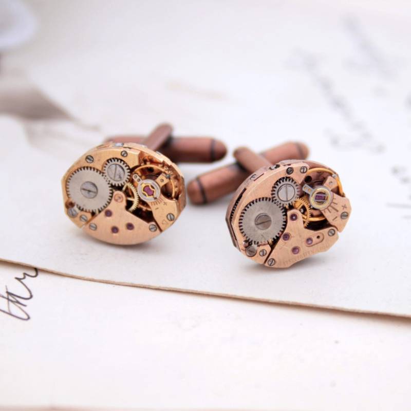 steampunk Uhrwerk Kupfer Manschettenknöpfe - Perfektes Geschenk Zum 7.hochzeitstag Für Den Ehemann von EvaGiftedHands