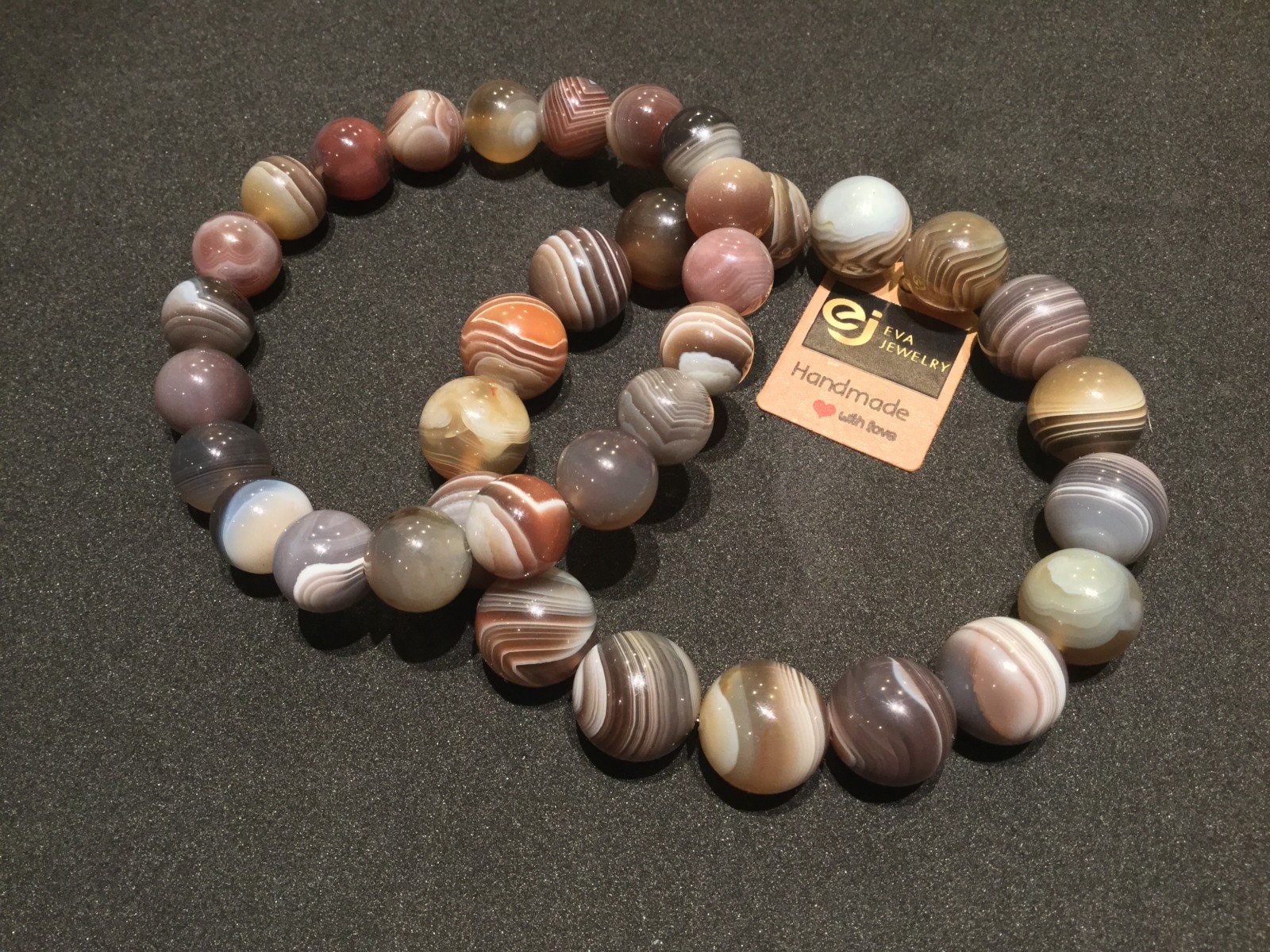 Botswana Achat Naturstein Perlen Armband 10 Und 12mm Rund Botswana Achat Naturstein Perlen Armband 10 Und 12mm Rund von EvaJewelryLT