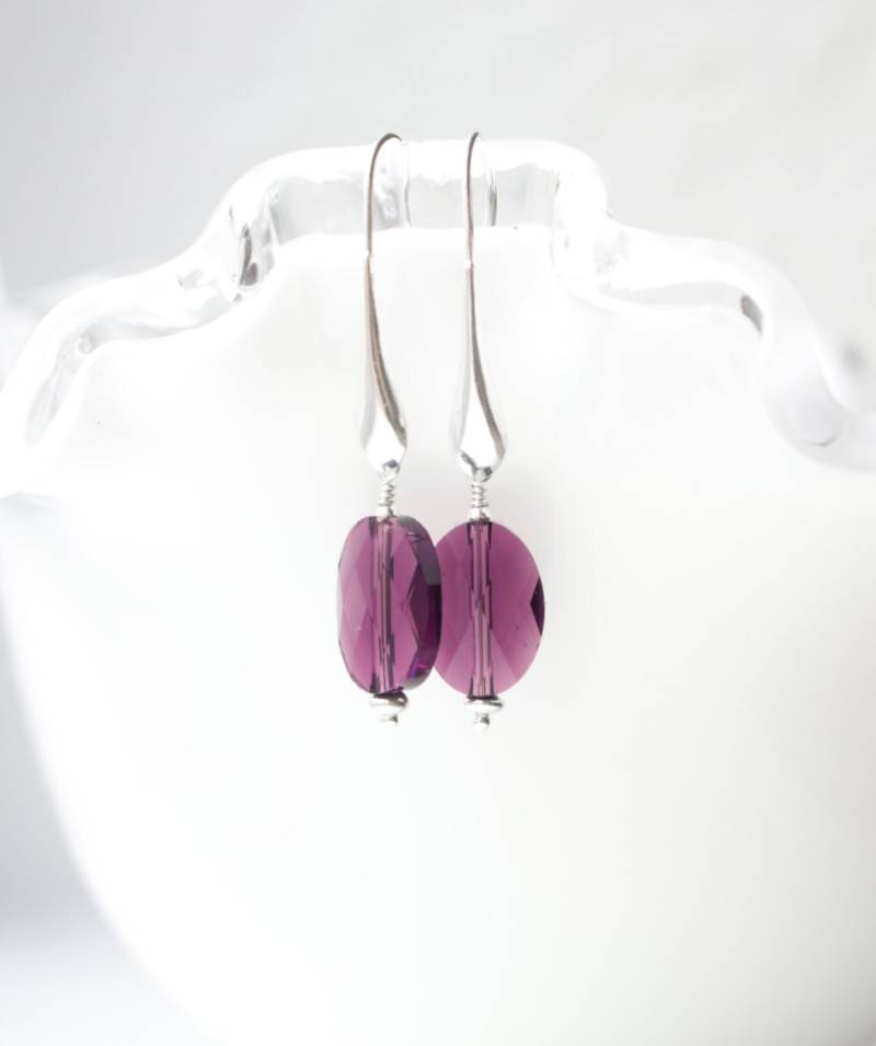 Amethyst Kristallohrringe, Terdrop Ohrringe, Ovale Amethyst, Lila Swarovski Crystal, Geschenk, Lange Ohrringe von EvaLineJewelry