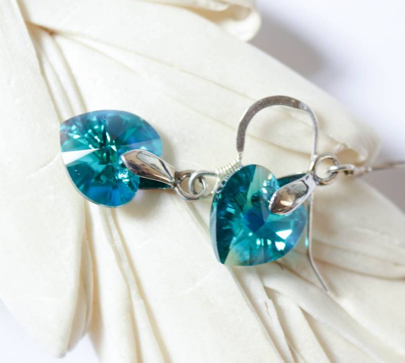 Kristall Herz Ohrringe , Blaue Zirkon Herzen Swarovski Valentinstag, Geschenk von EvaLineJewelry