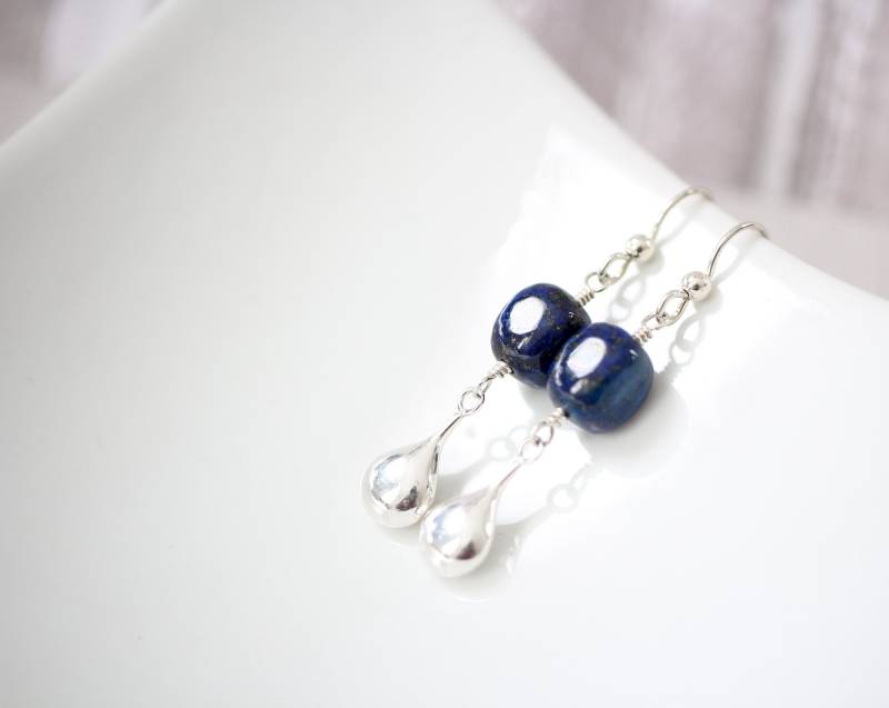 Lapis Lazuli Ohrringe, Sterlingsilber Lazuli, Lapislazuli Silber Teardrop Denim Blau von EvaLineJewelry