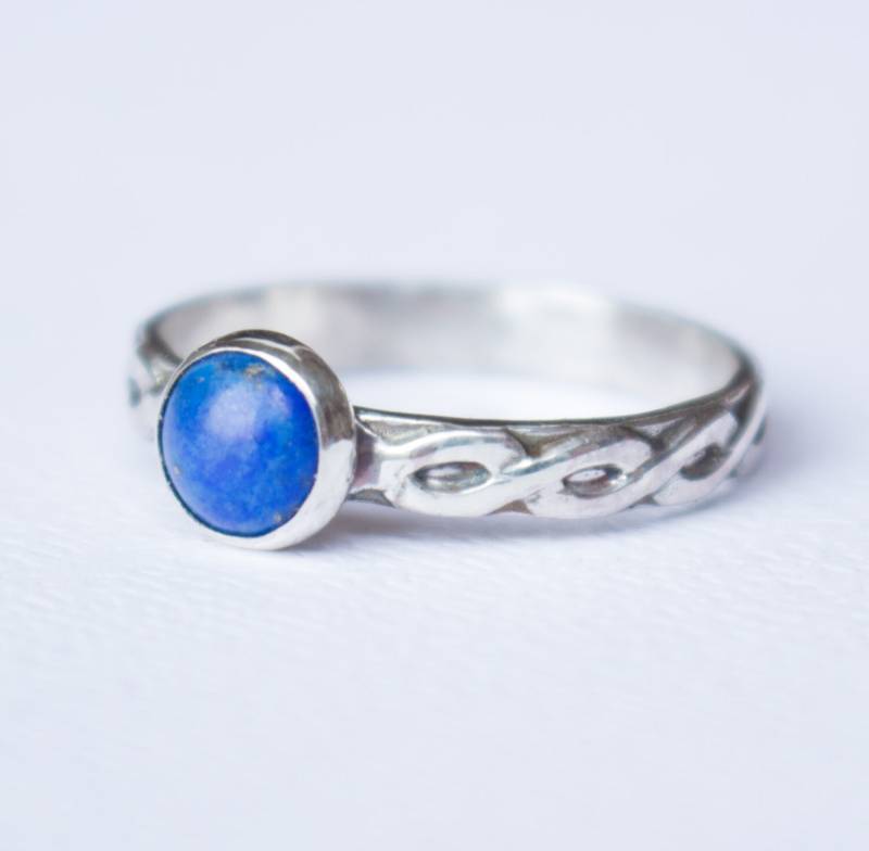 Lapis Lazuli Ring, Sterling Silber Ring Lazuli, Blauer Runder von EvaLineJewelry