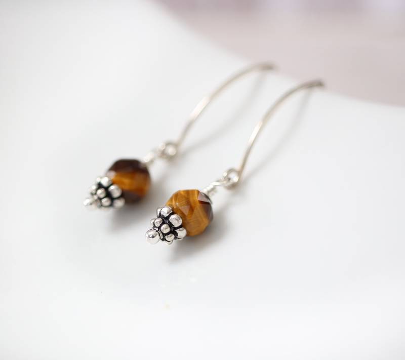 Tiger Eye, Natürliche Eye Ohrringe, Braun Ohrhänger, Draht Gewickelt Schmuck, Schmuck von EvaLineJewelry