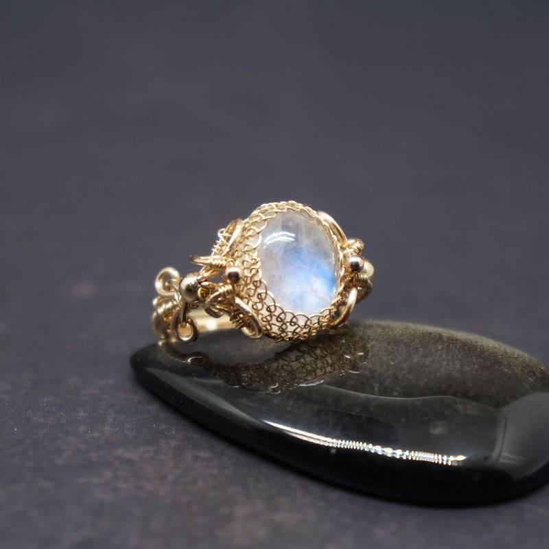 14K Gold Mondstein Ring Für Verlobungsgeschenk Gold Filled Vintage Geburtstagsgeschenk Wire Wrapped Personalisierte Schmuck von EvaSueJewelry