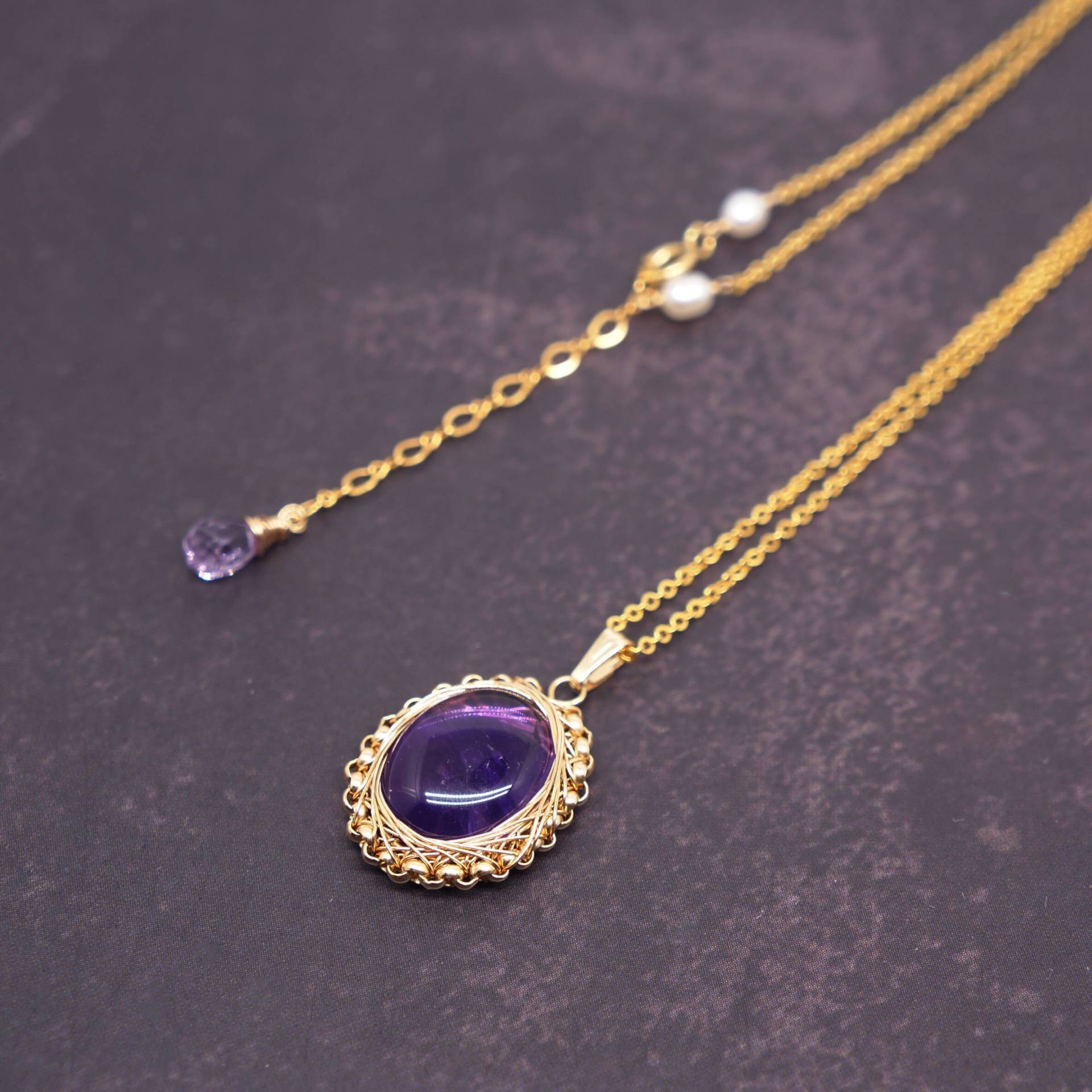 Amethyst Kristall Halskette Für Weihnachtsgeschenk Natürliche Jubiläumsgeschenk 14K Gold Anhänger Für Ihren Geburtsstein von EvaSueJewelry