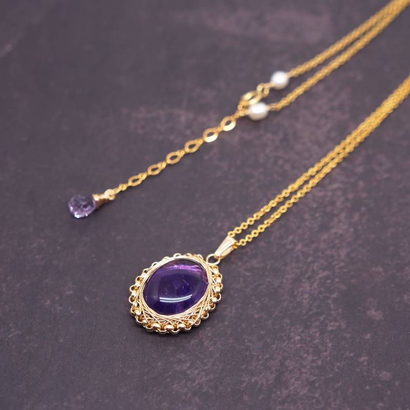 Amethyst Kristall Halskette Für Weihnachtsgeschenk Natürliche Jubiläumsgeschenk 14K Gold Anhänger Für Ihren Geburtsstein von EvaSueJewelry