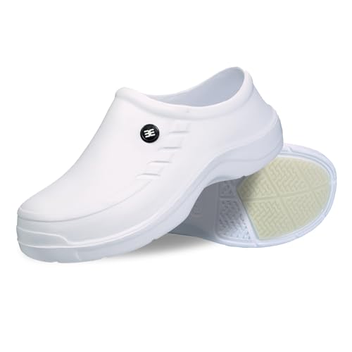 Evacol Rutschfeste Schuhe für Damen – Schlupf-Clogs, bequeme Arbeitsschuhe, Weiss/opulenter Garten, 37.5 EU von Evacol