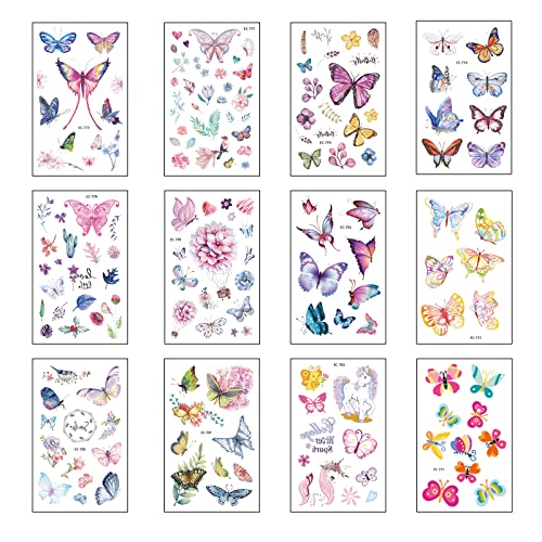 12 Blätter Schmetterling Kunstmalerei Tattoo für Kinder, Wasserfeste Temporäre Tattoo-Aufkleber von EvanMader