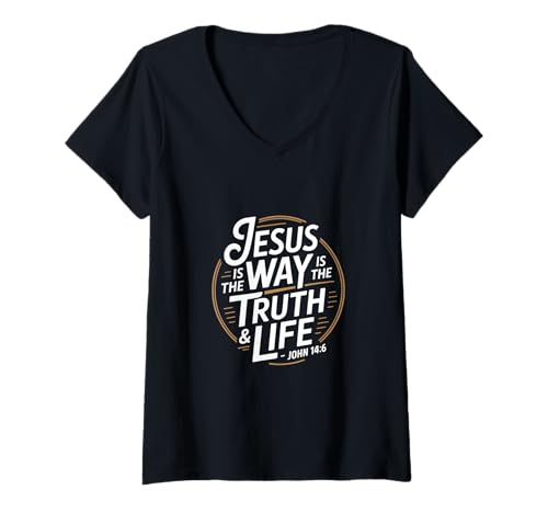 Damen Christlich Jesus Ist Der Weg Die Wahrheit Und Leben 14 6 T-Shirt mit V-Ausschnitt Damen Christlich Jesus Ist Der Weg Die Wahrheit Und Leben 14 6 T-Shirt mit V-Ausschnitt von Evangelisch Bibelvers Glaube Christen Christlich