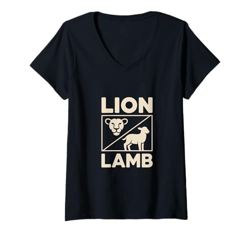 Damen Christlich Löwe Lamm Lion Lamb Jesus Symbol Glaube T-Shirt mit V-Ausschnitt Damen Christlich Löwe Lamm Lion Lamb Jesus Symbol Glaube T-Shirt mit V-Ausschnitt von Evangelisch Christus Symbol Christlich Löwe Lamm