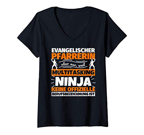 Damen Evangelischer Pfarrerin lustiger Spruch Ninja Beruf Evangeli T-Shirt mit V-Ausschnitt von Evangelischer Pfarrerin Geschenke witzig