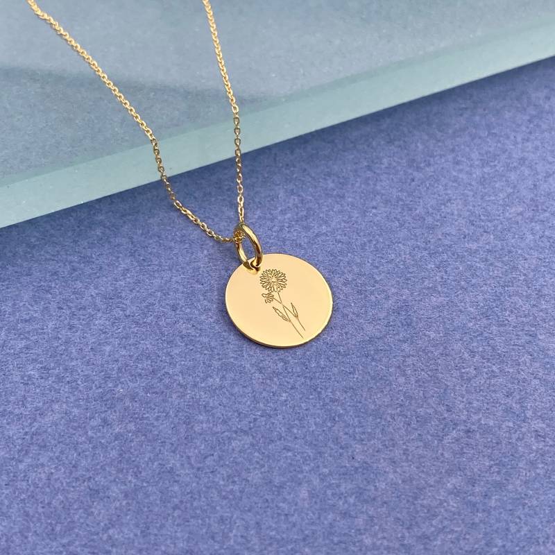 14K Solid Gold Daisy Halskette April Birth Flower Anhänger 14K Solid Gold Daisy Halskette April Birth Flower Anhänger von EvangelosJewels