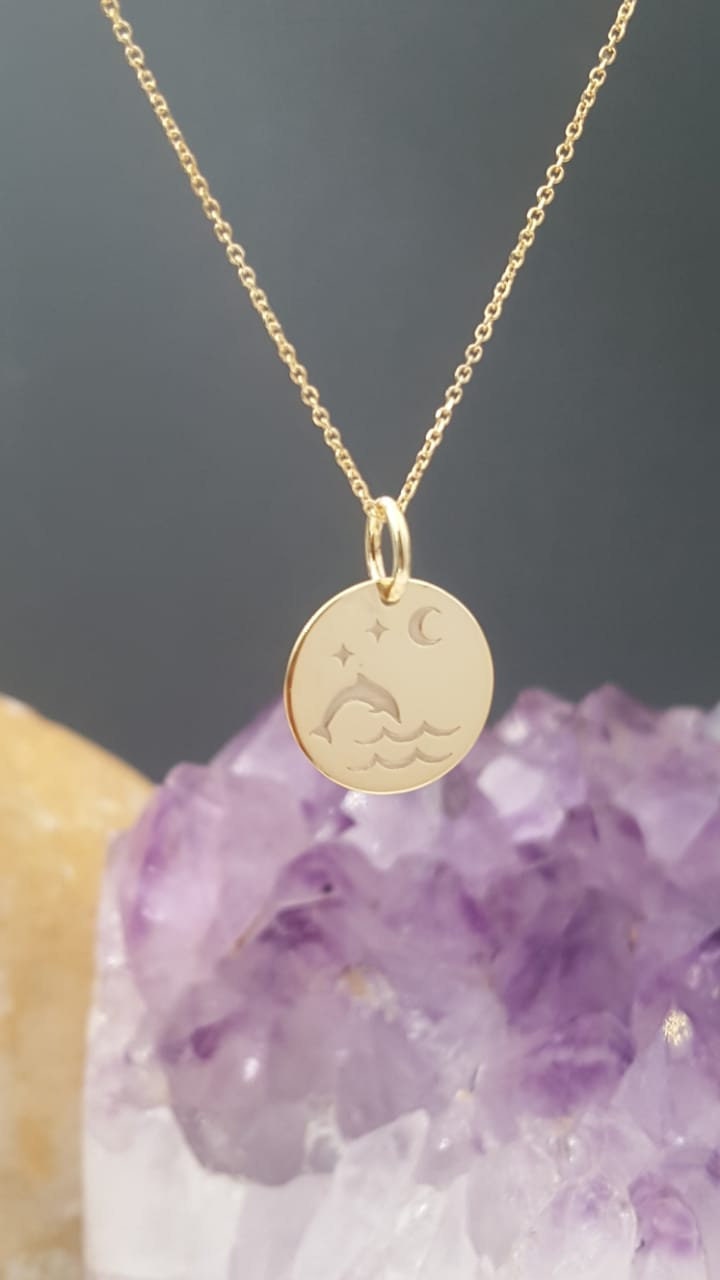 14K Solid Gold Delfin Halskette Benutzerdefinierte Mond Anhänger 14K Solid Gold Delfin Halskette Benutzerdefinierte Mond Anhänger von EvangelosJewels