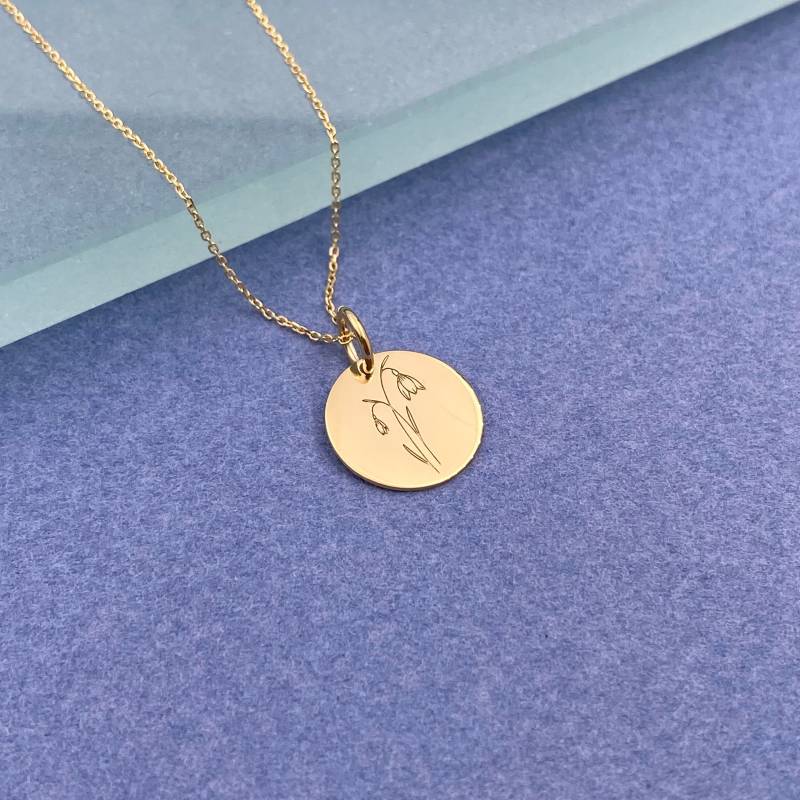 14K Solid Gold Schneeglöckchen Halskette Januar Geburt Blumenanhänger 14K Solid Gold Schneeglöckchen Halskette Januar Geburt Blumenanhänger von EvangelosJewels