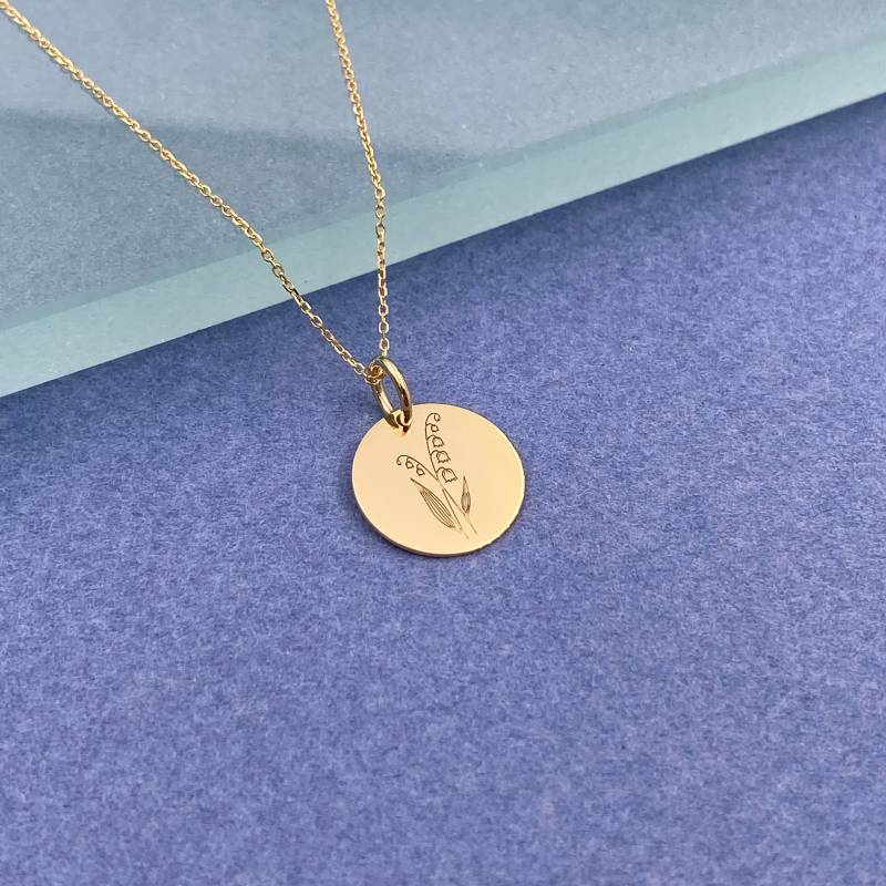Mai-Geburtsblumen-Anhänger Aus 585Er Gelbgold Mit Maiglöckchen-Kette von EvangelosJewels