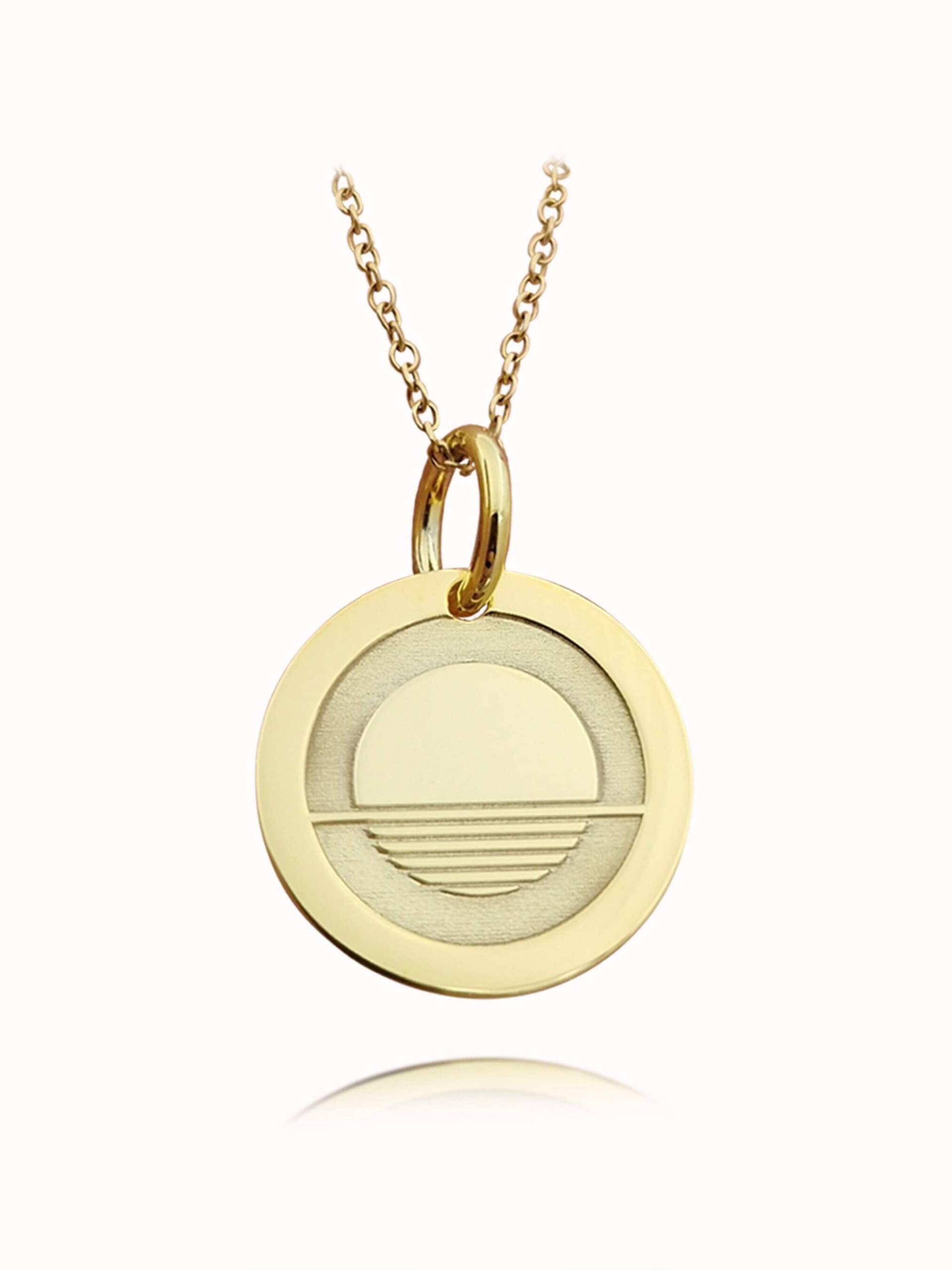 Zarte 14K Solid Gold Sonnenuntergang Und Die Meer Halskette, Personalisierte Anhänger, Sonnengoldmünze von EvangelosJewels