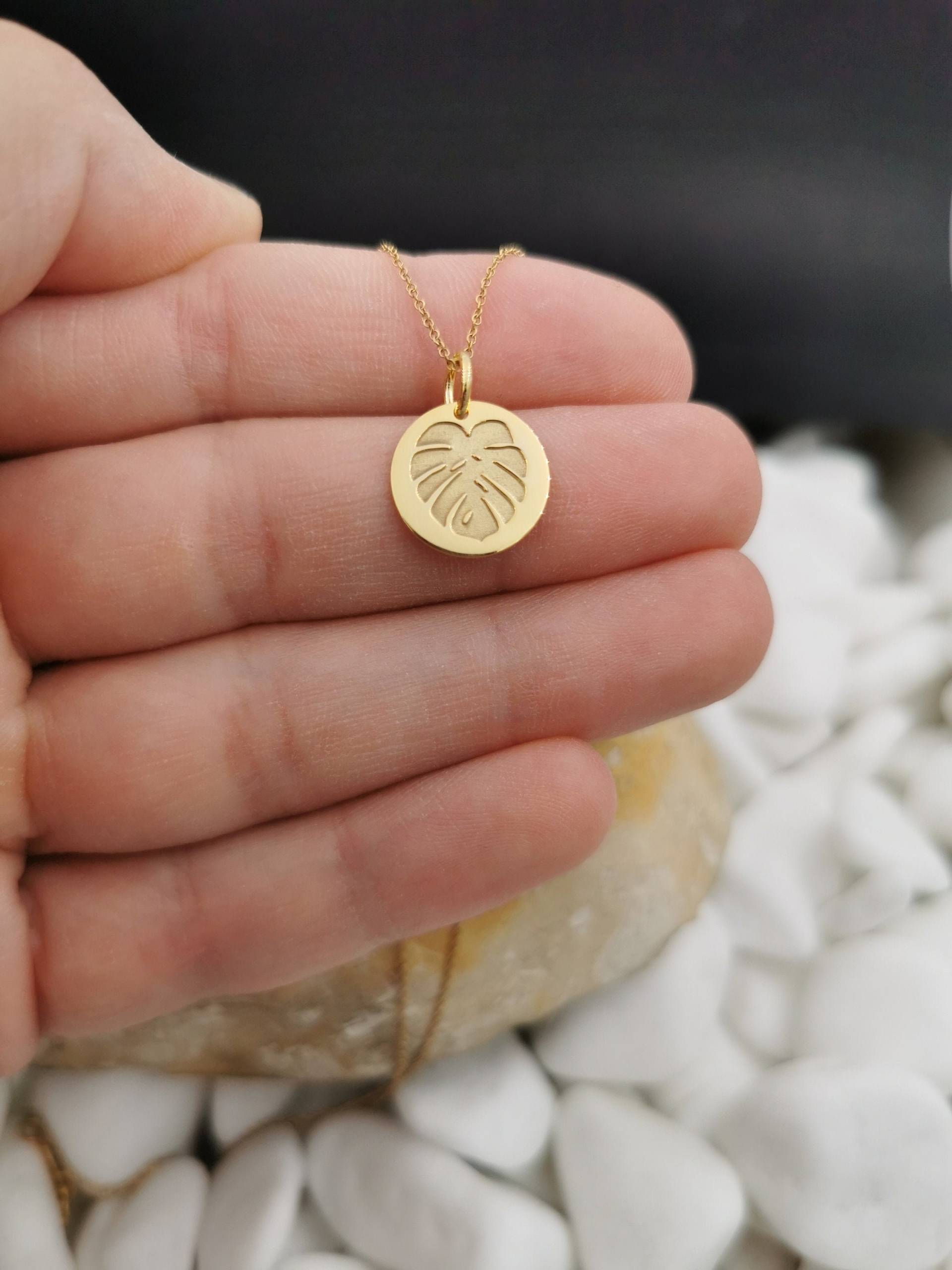 Zierliche 14K Solid Gold Monstera Blatt Halskette, Personalisierte Anhänger, Anhänger von EvangelosJewels