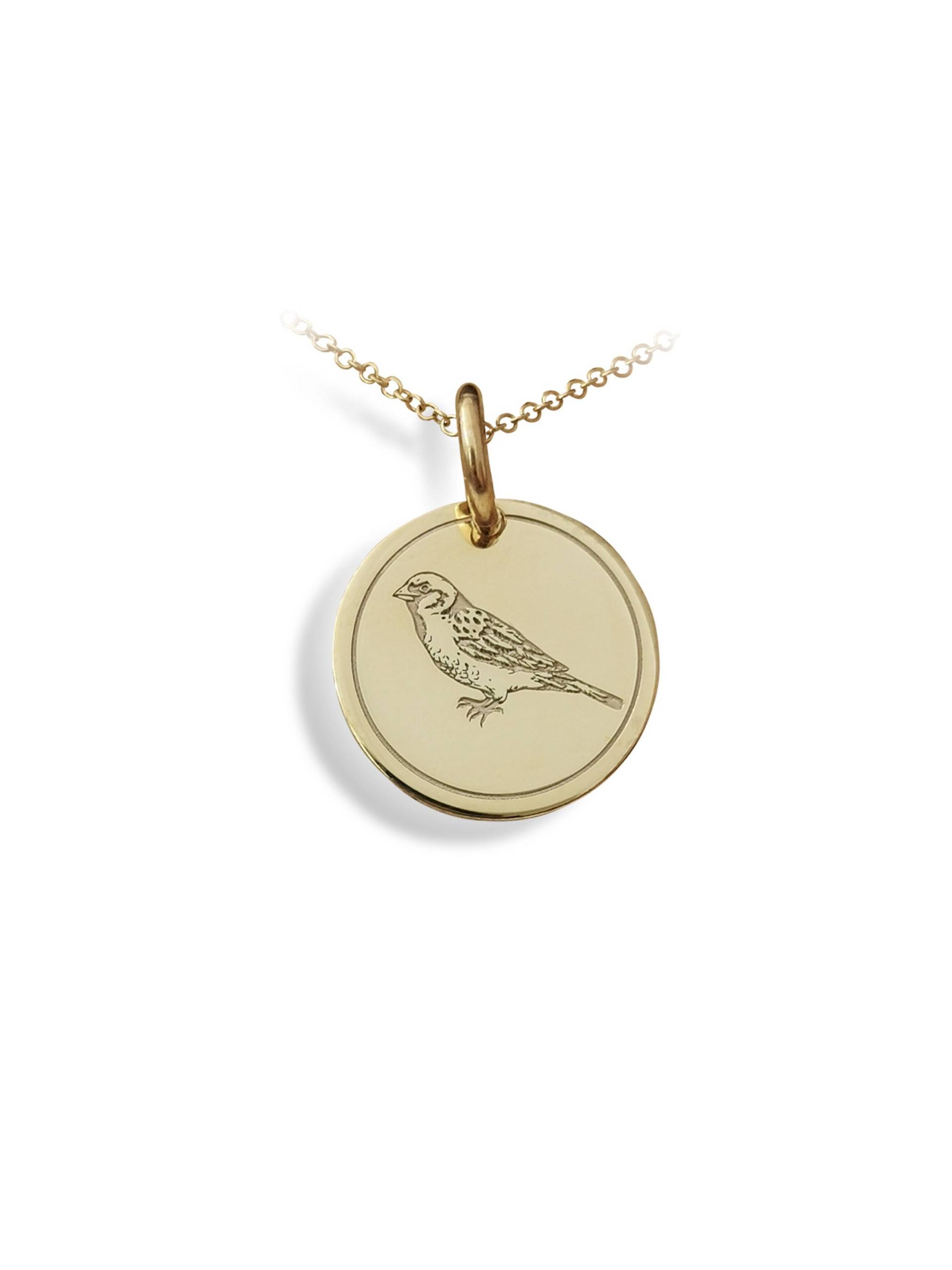 Zierliche 14K Solid Gold Spatz Halskette, Personalisierte Anhänger, Halskette Mit Rückseitengravur von EvangelosJewels