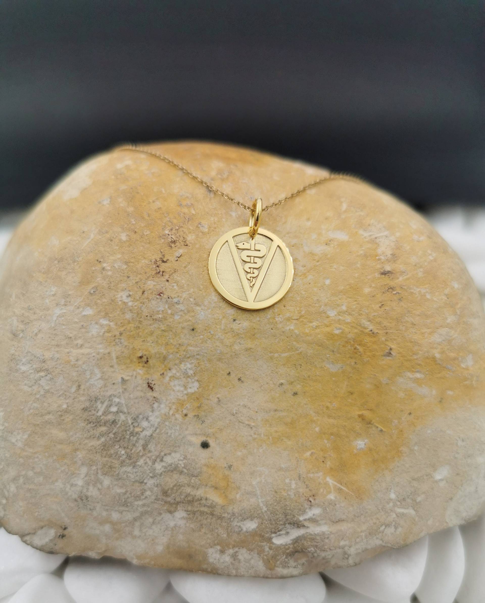 Zierliche 14K Solid Gold Veterinär Symbol Halskette, Personalisierte Anhänger, Id Tier Anhänger von EvangelosJewels